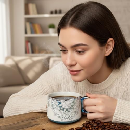 Image of DMRD Porcelain Tea Set with Kettle |Tea Cup Set 7Pc | Aesthetic and Classic Cups Set | Premium Crockery for Home & Gifting with Golden Color Geometric Pattern Design. (Purple)