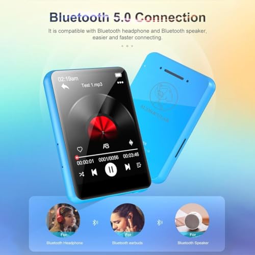 Image of AUDIOCULAR M31 16GB Portable Mp3 Music Player with Bluetooth, 2.4 inch LCD Touch Screen, Video Playback, Built-in Speaker, Voice Recording Function Mini HiFi Lossless Digital Audio Player (16GB - Blue)