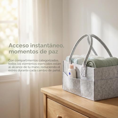 Nivofu Organizador de Pañales, Cesta Portátil con Compartimentos para Cambiador, Hogar Coche Viaje, Gris — imagen 2