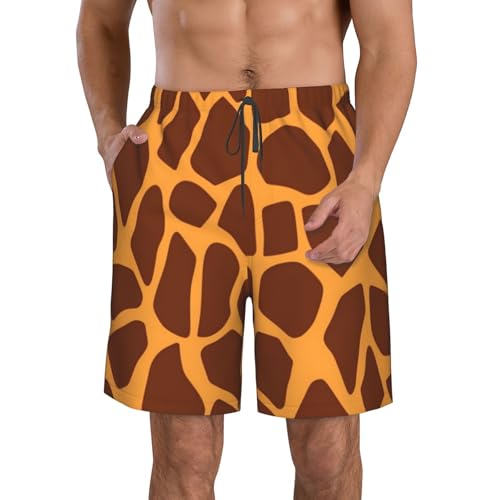 Giraffe Print Men's Swim Trunks Quick Dry Board Shorts with Pockets Casual Drawstring Beach Shorts