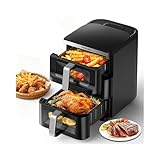HoninJoy 4L+8L Doppelkorb-Airfryer, großer Airfryer mit vertikalem kompaktem Design und Stück Papierlinern, 10-in-1 Voreinstellungen für hausgemachte Familienmahlzeiten, zum Backen/Grillen/Auftauen