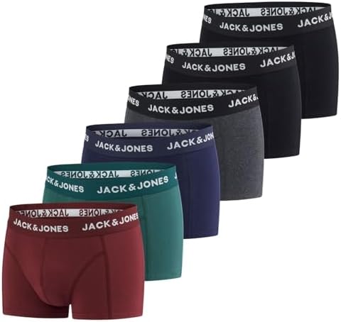 JACK & JONES Boxershorts Herren 6er Pack Basic Trunks Boxer Stretch Unterhosen Unterwäsche Retroshorts Set Baumwolle Schwarz Rot Grün Blau Grau S M L XL XXL 3XL 4XL 5XL 6XL 7XL 8XL