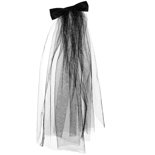 Beavorty Épingle à cheveux en voile à nœud noir Halloween (noir) bandeau halloween diadème halloween tapis voile de mariée avec clip pour halloween long avec clip Engrener Black