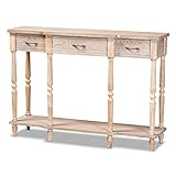 Baxton Studio Hallan Classic and Traditional French Provincial Rustic Whitewashed Oak Brown Finished Wood 3-Drawer Console Table
