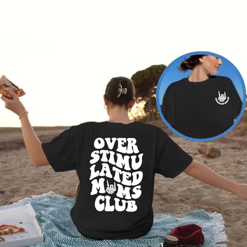 Image of Yuyiify Oversized Tshirts for Women Mama Overstimulated Cool Moms Club Skeleton Shirt Funny Mom Graphic Tees Top