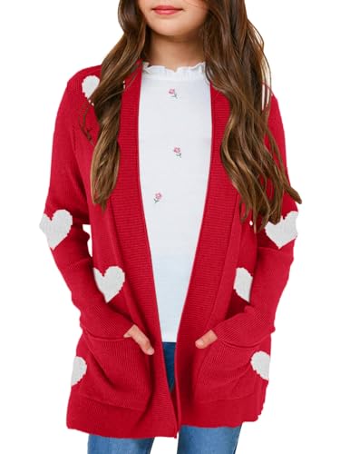 Image of Girls Cardigan Kids Open Front Oversized Sweater with Pockets | Casual Cardigans, Soft Knit, Long Sleeve, Uniform Cardigan for Girls, 7-14 Years