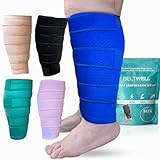 Beltwell® Adjustable Calf Compression Wrap for Swelling, Edema, Lipedema - Easy Leg Compression Sleeve for Circulation, Heaviness, Pain Relief - Ideal Lymphedema Leg Wrap (Blue, XXL - TALL) 1 Wrap