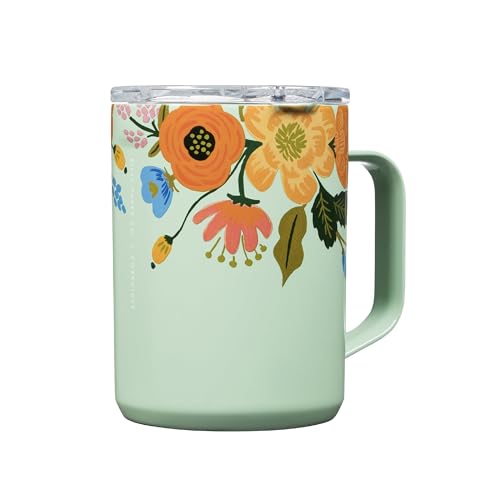 Rifle Paper Co Travel Mug: Stylish, Insulated, and Perfect for On-the-Go 1 Corkcicle x Rifle Paper Co. Triple Insulated Coffee Mug with Lid and Handle, Mint Lively Floral, 16 oz –Stainless Steel Travel Mug Keeps Beverage Hot for 3+ Hours –Non-Slip, Easy-Grip, Spill-Resistant