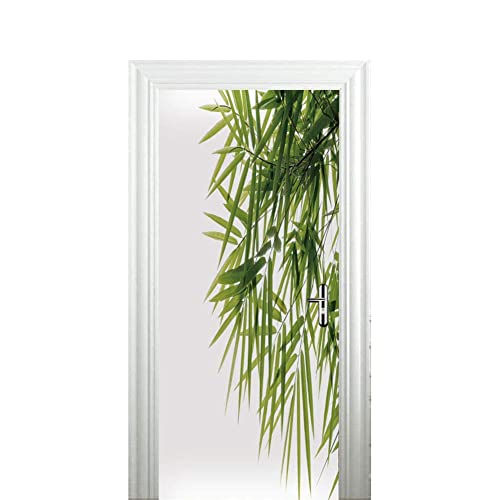 ASLKK Stickers Porte 3D Trompe Loeil Auto-adhésif Vinyle Papier Autocollant De PortePour Imperméable Mur Salon Chambre Peint Placard Bois Salle Bain Décoration -Feuilles De Bambou (77x200cm) Cover