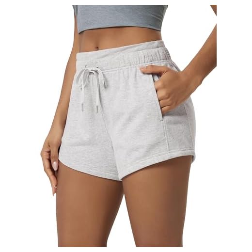 ODODOS Women's Sweat Shorts with Pockets Cotton French Terry Drawstring Summer Workout Casual Lounge Shorts, White Heather, Medium