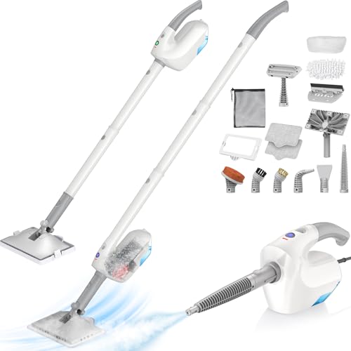 10-in-1 Steam Mop with Detachable Handheld Steamer, Multi & Up Steamer for Cleaning with 350ml Tank,10s Heat-Up, 7M Cord, 120℃ 1300W Powerful Floor Steam Mop for Hardwood Floors, Grout, Carpet