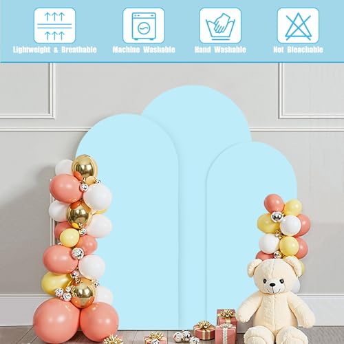 3-Piece Arch Cover for Wedding, Arch Spandex Fitted Covers 6FT 6.6FT 7.2FT Round Top Chiara Wedding Backdrop Covers Compatible for Birthday, Indoor Outdoor Party (Light Blue) by TheClouds - Used condition - Image 5