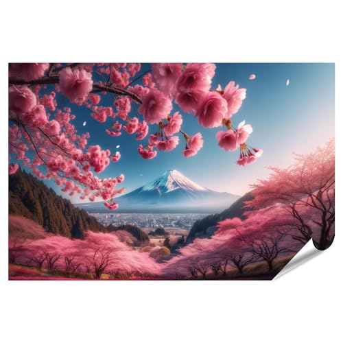 islandburner Majestuoso Fujiyama - Póster XXL con flores de cerezo en primavera