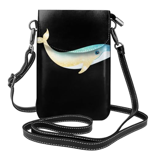 Sac à bandoulière en cuir pour téléphone portable imprimé baleines 19,3x12,4 cm