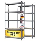 casa Pura Set di 2 scaffale per carichi Pesanti, 60x120x200 cm, con Struttura in Acciaio, Portata Fino a 750 kg, 5 Ripiani Regolabili, Colore: Grigio