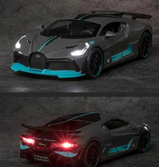 Image of DEOXY 1:32 Scale Bugatti Divo Die-Cast Model Metal Car - Metal Sports Friction Powered Car Toy with Openable Doors, Pull Back Action, Light & Sound Effects - Blue