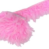 MELADY 2yards Turkey Feathers Fringe Trim Fashion Dress Sewing Crafts Costumes Decoration (Pink)
