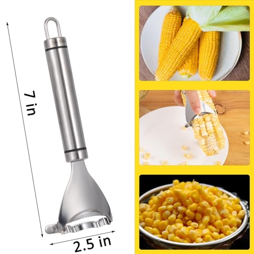 Image of Corn Stripper Stainless Steel Corn Peeler Tool, Serrated Blade Corn Cutter Heavy Duty Sweet Corn Kernel Remover Fast Corn Peeling Kitchen Tool, Pack of 4 (2 Cylindrical Yellow + 2 Handle Type)