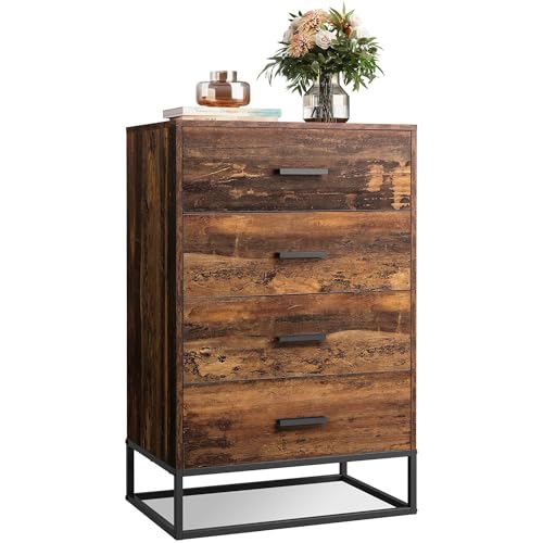 WLIVE Wood Dresser for Bedroom with 4 Drawers, Tall Dresser