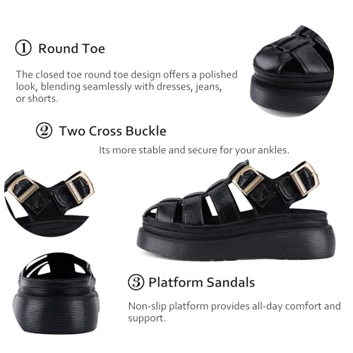 Image of Platform Sandals for Women Chunky Ankle Buckle Casual Open Toe Comfortable Flower Decoration Fisherman Sandals