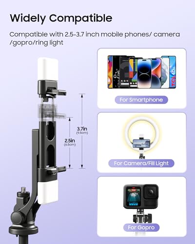 ACKIMA 53'' Selfie Stick Tripod with Light, Enhanced 4-Leg Cell Phone Stand Camera Tripod with Rechargeable Wireless Remote & 2 Fill Light, Portable Selfie Stick Travel Essentials for iPhone Android - Image 6