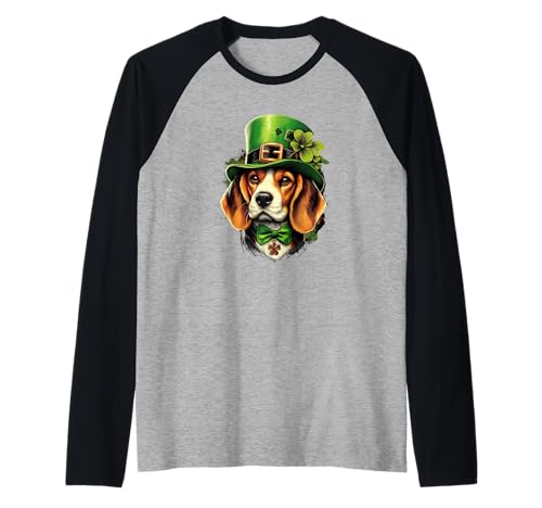 Leprechaun Kerry Beagle St Patricks Day Dog Funny Dogs Proprietario Maglia con Maniche Raglan