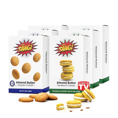 CHEF SANG! Protein Crunch &amp; Almond Butter Cookies | No Artificial Flavors or Preservatives | Individually Wrapped | On-The-Go Snack Pack of 6
