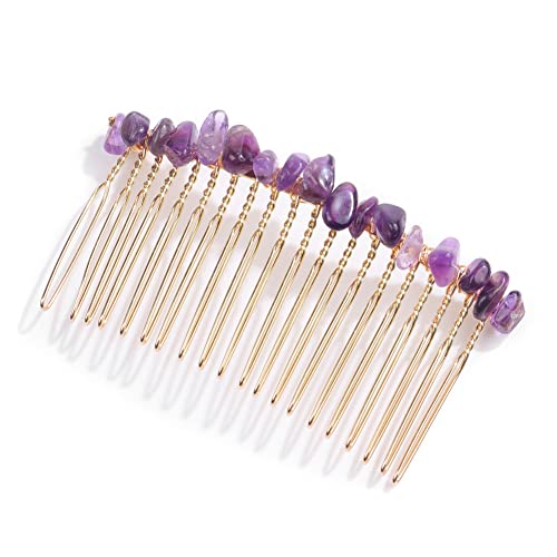 3Pcs Exquisite Crystal Stone Side Hair Combs Metal Hair Decorative Comb Hairpin Bangs Hair Combs Headwear Headpiece Fashion Hair Jewellery Styling Accessories For Girls Women, Purple #TOP1