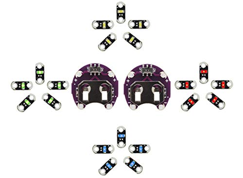 AMX3d Lilypad Arduino Compatible Jewel LEDs - 20 LEDs & 2 Battery Holders â€“ 5 Red, Green, Blue & White LED with Resistor and 2 Coin Cell Battery Holders for E-Textiles and Wearable Projects