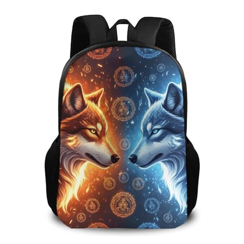 Travel Hiking Backpack Water Ice Fire Flame Wolf (3) Work Casual Daypack Bag Backpack Lightweight Back Pack Bookbag