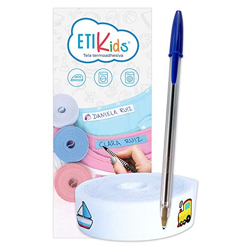 Cinta para etiquetar prendas. Rollo de etiquetas + boli para escribir el nombre y marcar la ropa de los niños. (Vehículos)