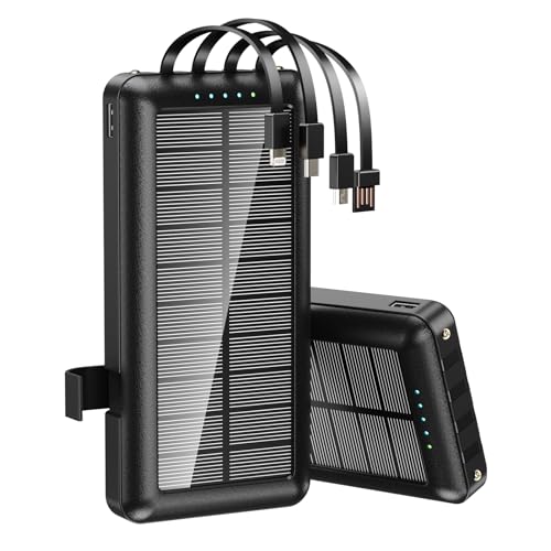 Portable Charger with Built in Cables Solar Power Bank 26800mAh Fast Charging with Phone Holder LED Flashlights External Battery Pack for iPhone Samsung