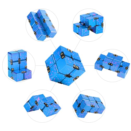 Image of Infinity Cube Fidget Toy, Aluminum Alloy Metal Infinity Cubes, Fidget Infinity Cube Relieve Stress Anxiety ADHD for Kids Office Desk Toys for Adults Best Gifts with Case (Blue & Pink)