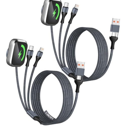 Image of 5FT Multi Charger Cable for iWatch Charger, 3 in 2 USB A /C Cable for iPhone | Watch Charger /Type-C /IP, Braided Multiple Charging Cord Compatible with iPhone 17-11 /iWatch Series 11-1 /ultra /Car /Home 2Pack