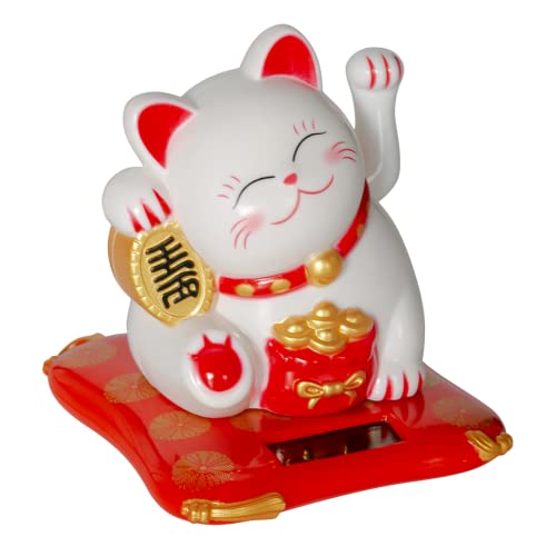 DEWIN Solar Winkekatze, Glückskatze Solarbetriebene süße Glückskatze Winke Katze für Hauses Auto Dekoration Weiß