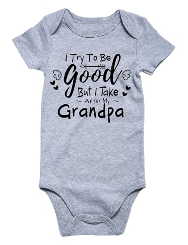 Lovefairy Baby Bodysuit Short Sleeve Newborn Funny Romper Infant Outfits Unisex Boys Girls Clothes I Try to Be Good But I Take After My Grandpa 3-6 Months