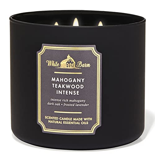 Bath and Body Works, White Barn 3-Wick Candle White Bard Oils - 14.5 oz - 2021 Core Scents! (Mahogany Teakwood Intense)