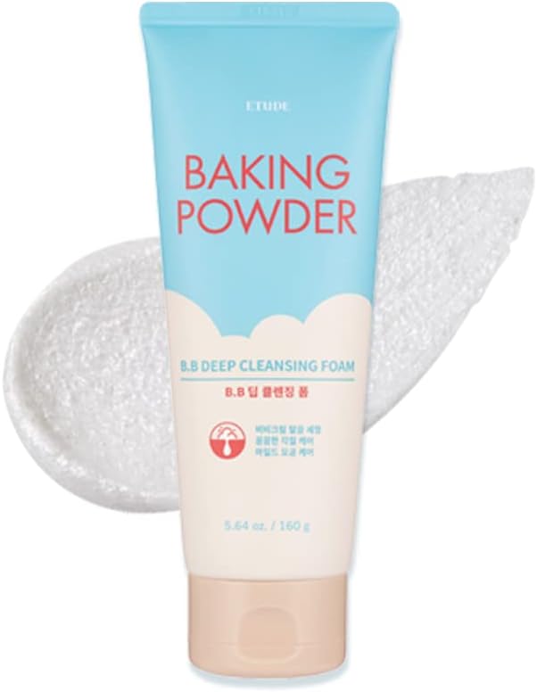 Baking Powder B.B Deep Cleansing Foam, 2 in 1 Rice Bran + Baking Powder, Creamy Bubble + Scrub Exfoliate Skin, Fash Wash, Deep Cleanser for Makeup, Korean Skin Care, Beauty (5.4 Fl Oz)