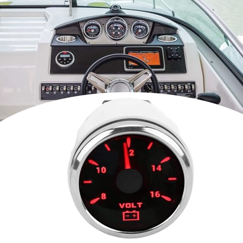 52mm Marine Spannungsmesser 8-16V IP67 Wasserdicht 7 Farben Beleuchtung für Boote, Wohnmobile, Autos (Schwarz)