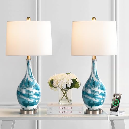 Maxax Coastal Glass Table Lamps Set of 2 Blue Bedside Lamp with USB Charging, Modern Bedside Desk Lamp with White Shade for Living Room Bedroom Coffee Nightstand (ETL Certified) - Image 9