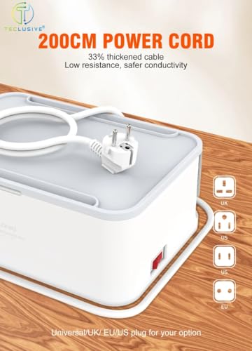 Image of T Teclusive 2500W Power Strip Extension Box with 30W Type C USB Ports / 15W Wireless Charging | 5 Sockets with PD QC Fast Charging | Multi Port Power Socket Extension Cord Organizer - USB 30W Max.