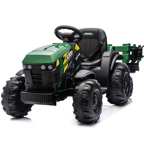Hikiddo 24V Kids Ride on Tractor Toy, Electric Tractor for Kids 3-8 with Trailer, 2x200W Motors - Green