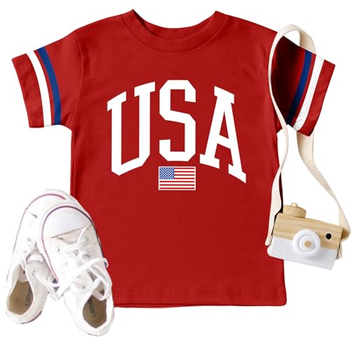 Image of Ithalt Toddler Boys Girls American Flag Shirts 4th of July Tshirt Kids USA Patriotic Tee Independence Day Outfit(3-7y)