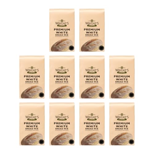 Wright's Premium White Bread Mix 10X500g - Versatile Blend for Bread Machines or Hand Baking - Ideal for Savoury & Sweet Breads, Rolls, & Pizza Bases - Suitable for Vegetarians (NP)