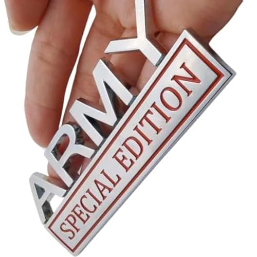 Image of Generic Army Special Edition Emblem with Strong Adhesive, Army Car Emblem 3D Badge Decal Car Truck Replacement Compatible with Universal Vehicle, Car, Truck, SUV (Silver Red)