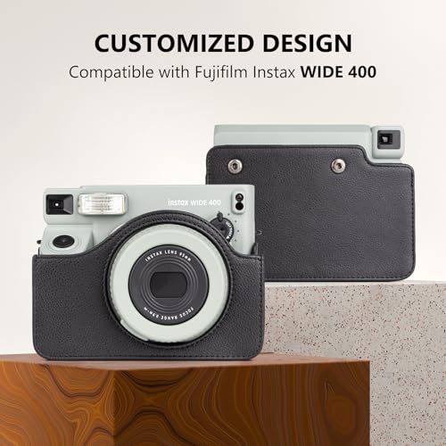 Funda para cámara Fuji WIDE 400 de cuero PU negro miniatura 2