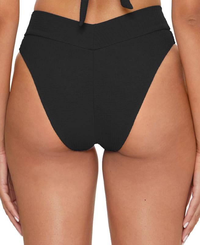 BECCA Women's Pucker Up High Waist Bikini Bottom (Black, X-Small) - Image 4
