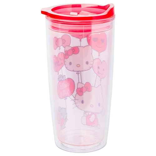 Image of Silver Buffalo Sanrio Hello Kitty Valentine's Day Heart Balloons Double Wall Travel Tumbler with Slide Close Lid, 20 Ounces (Pack of 12)