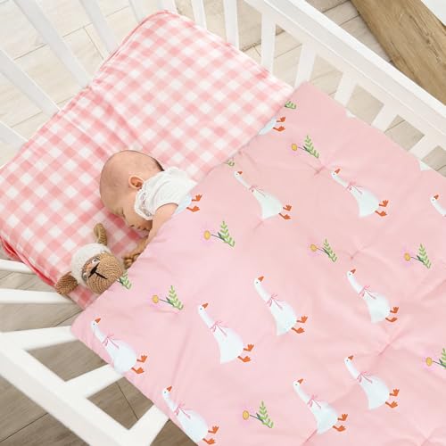 Image of Oudain 4 Piece Goose Crib Bedding Set Including Goose Crib Skirt, Blanket, Sheet and Diaper Stacker, Soft Neutral Nursery Standard Size Baby Bedding for Baby Girls and Boys