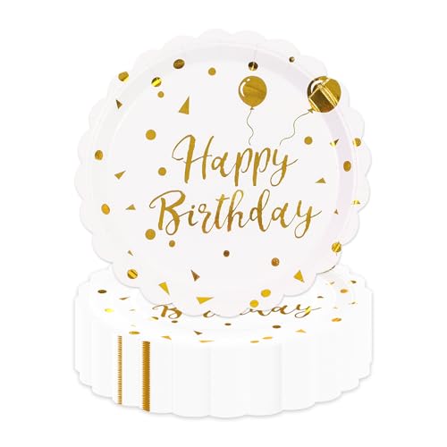 HFBOBP Lot de 50 assiettes de fête en feuille d'or, blanches avec impression dorée Vaisselle de fête à pois pour le dîner, le dessert, les mariages, les anniversaires